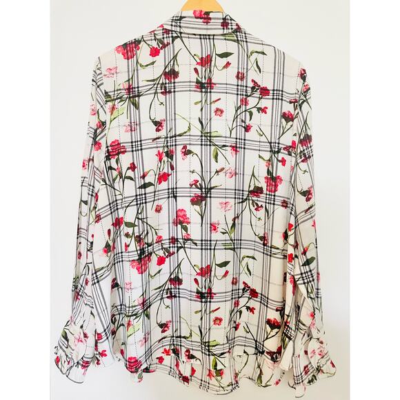 RACHEL ROY Womens Floral Check Ruffle Cuff Blouse Size 20W - Picture 8 of 14